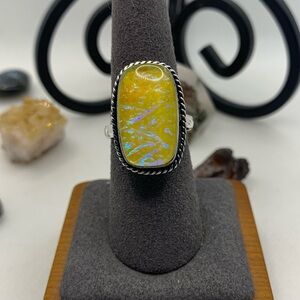 Comfort Curl Adjustable Ring, Yellow Australian Triplet w Dazzling Blue Accents